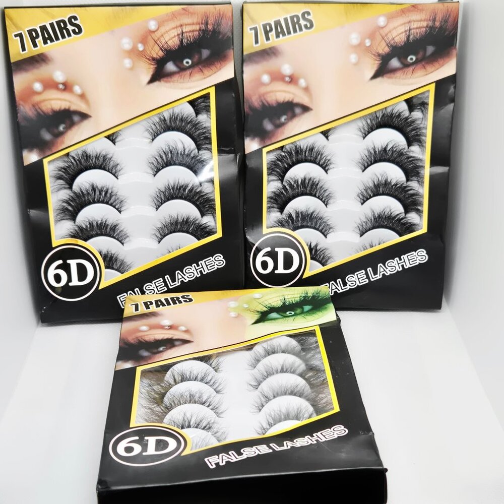 NEW 3 BOXES 6D FAUX MINK FALSE EYELASHES 7 PAIRS (21 TOTAL) VELEASHA CAT EYE 614
